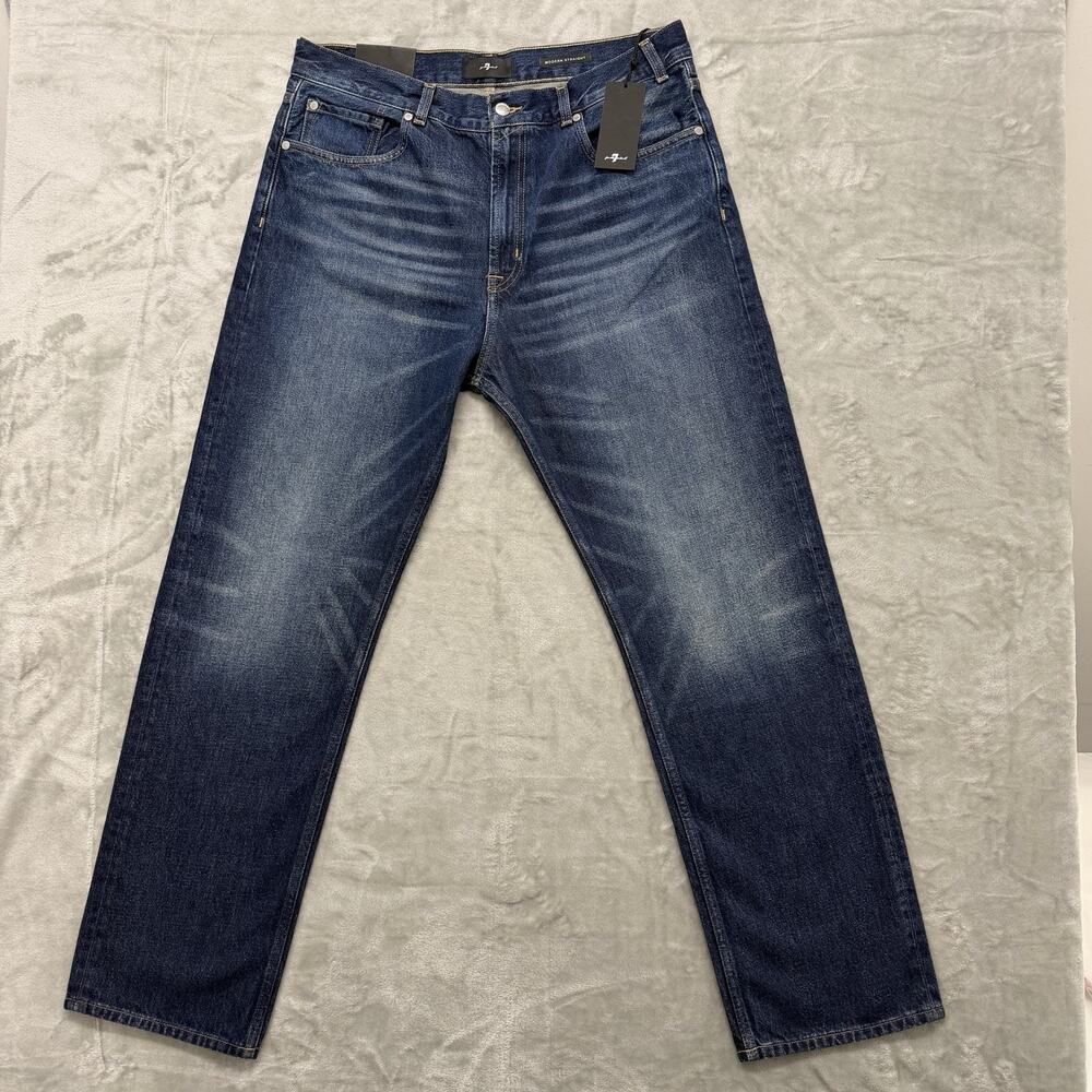 NEW 7 For All Mankind Modern Straight Jeans Men 34 Denim Blue Enduring NWT